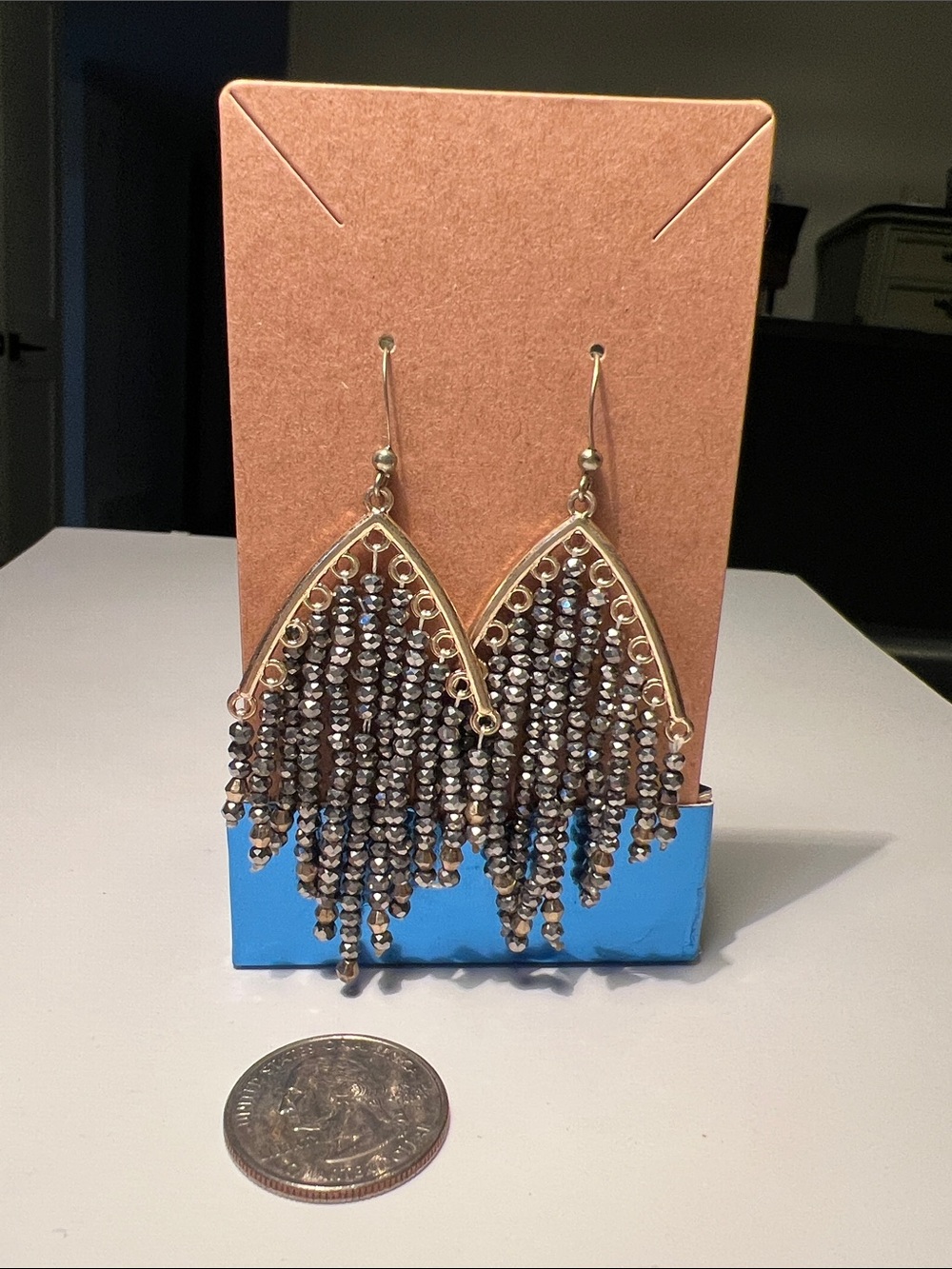 Gold-Tone Brown Beaded Fringe Drop Earrings